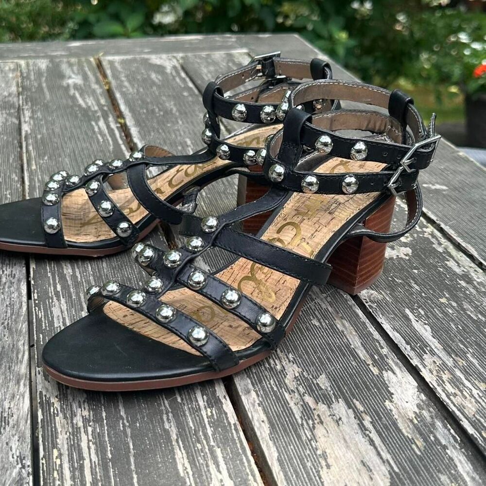 Sam Edelman Women's Black Studded Leather Sandals Size 6.5
